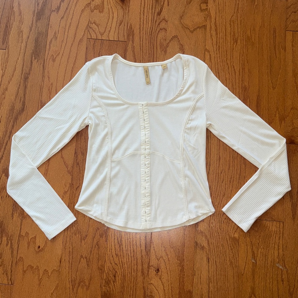 Shyanne White Ribbed Scoop Neck Long Sleeve Top